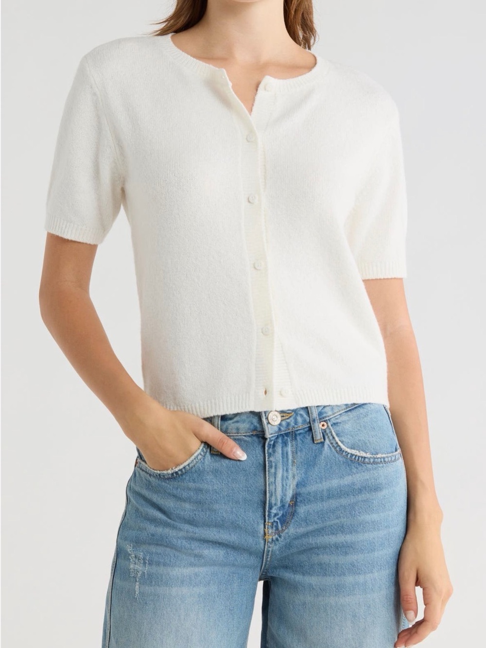 Abound Classic Ivory Short-Sleeve Button Cardigan